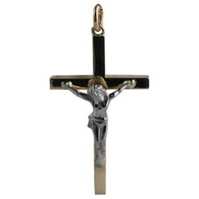 9ct 40x24mm Solid Block Crucifix with white Corpus Christi Cross