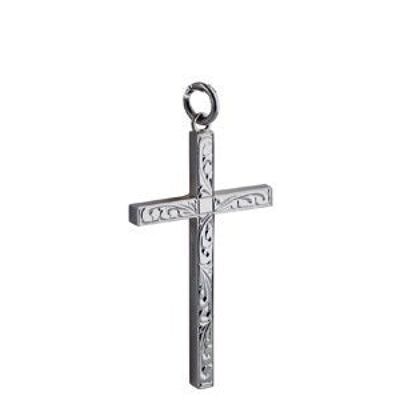 Silver 40x24mm hand engraved Solid Block Cross