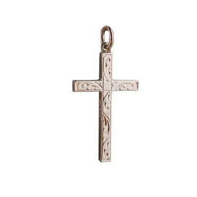 9ct rose 30x18mm hand engraved Solid Block Cross