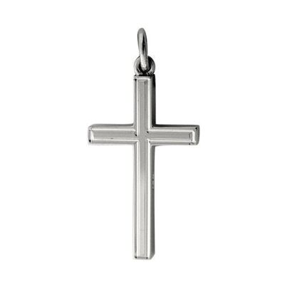 Silver 30x18mm Engine turned line border Solid Block Cross