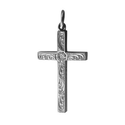 Silver 30x18mm Victorian hand engraved Solid Block Cross