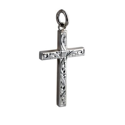 Silver 30x18mm hand engraved Solid Block Cross