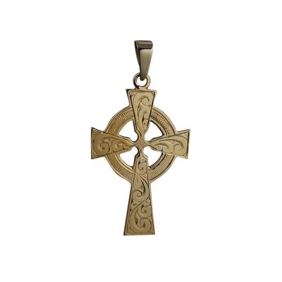 9ct 40x29mm hand Engraved Celtic Cross with bail