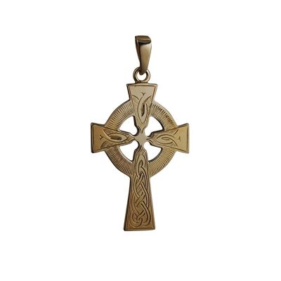9ct 40x29mm hand engraved knot pattern Celtic Cross with bail