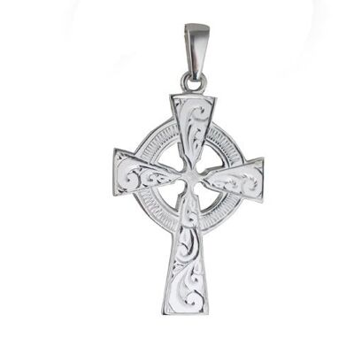 Silver 40x29mm hand Engraved Celtic Cross with bail