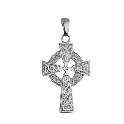 Silver 41x29mm embossed knot design Celtic Cross with bail