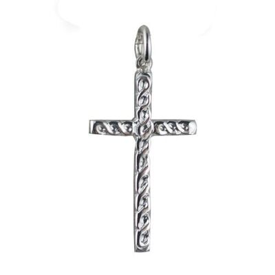 Silver 29x17mm embossed Celtic knot design Cross