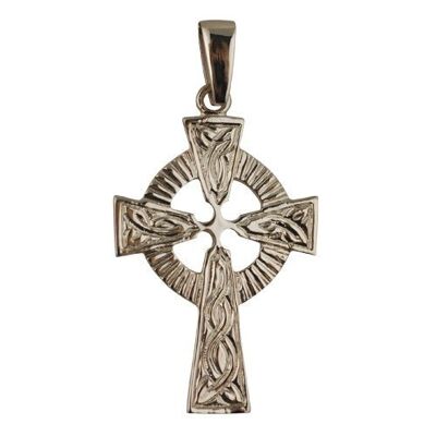 9ct 40x28mm embossed pattern Celtic Cross with bail