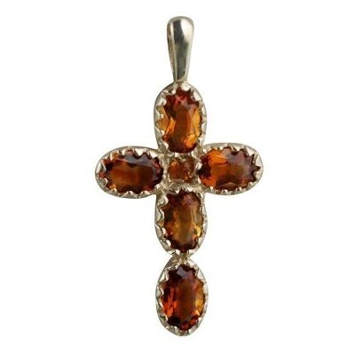 9ct 25x16mm Cross Gem set with 5 citrine and 1 pearl