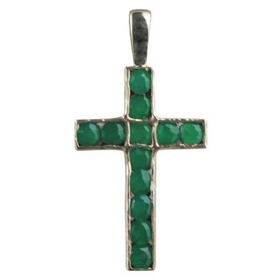 9ct 25x16mm Apostle's Cross set with 12 green agate