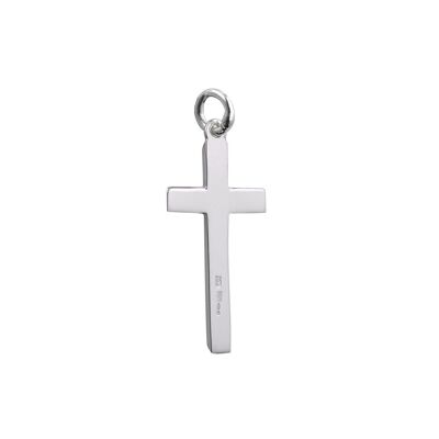 Silver 30x16mm hand engraved flat Latin bevelled ends Cross