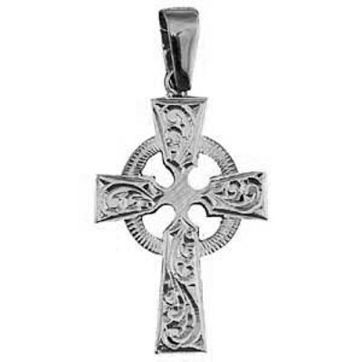 Silver 35x24mm hand engraved Celtic Cross with bail