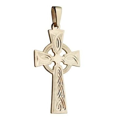 9ct 44x26mm hand engraved knot pattern Celtic Cross with bail