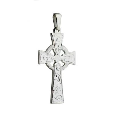 Silver 44x26mm hand engraved Celtic Cross with bail