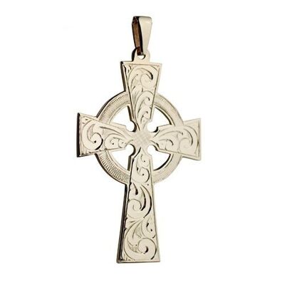 9ct 50x36mm hand engraved Celtic Cross