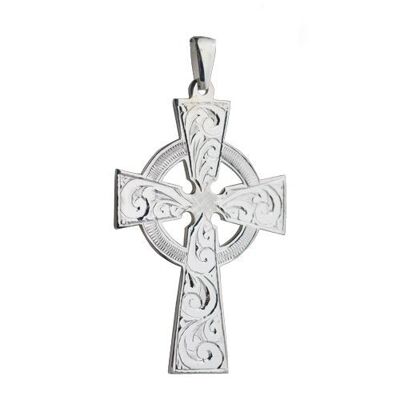 Silver 50x36mm hand engraved Celtic Cross