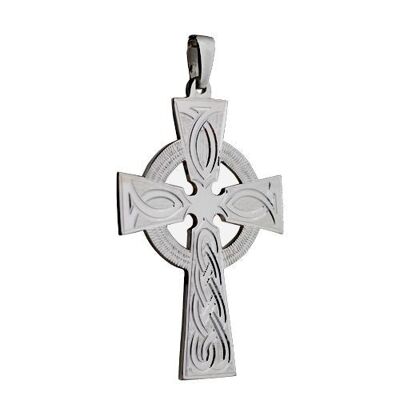 Silver 50x36mm hand engraved knot pattern Celtic Cross