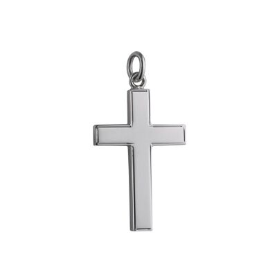 Silver 30x20mm Engine turned line border Solid Block Cross