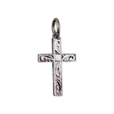 9ct white 20x13mm hand engraved Solid Block Cross