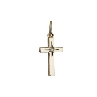 9ct 15x9mm diamond star set Solid Block Cross