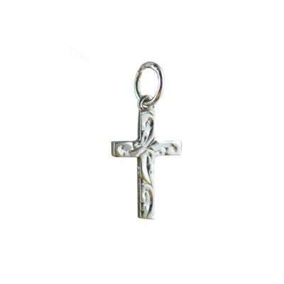 Silver 15x9mm hand engraved Solid Block Cross