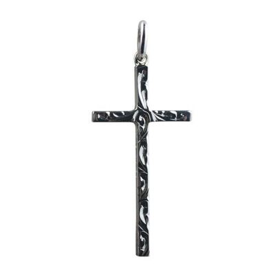 Silver 31x16mm hand engraved Solid Block Cross