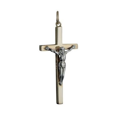 9ct 34x18mm Solid Block Crucifix Cross with White Corpus Christi