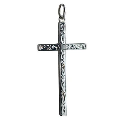 Silver 34x18mm hand engraved Solid Block Cross