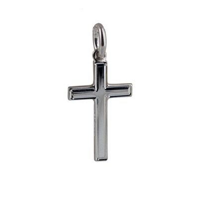 Silver 20x12mm Engine turned line border Solid Block Cross