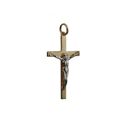 9ct 30x17mm Solid Block Crucifix with white Corpus Christi Cross