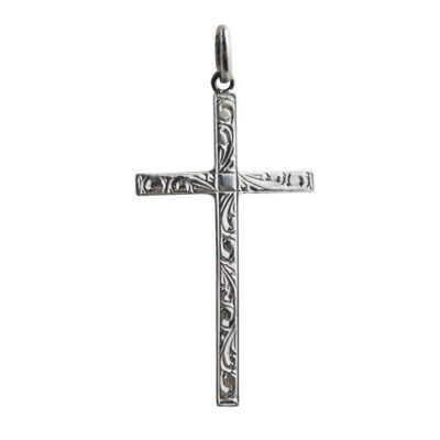 Silver 35x20mm hand engraved Solid Block Cross