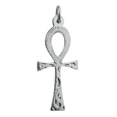 Silver 33x17mm hand engraved Solid Ankh or Peace Cross