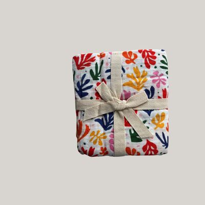 Grande couverture d'emmaillotage en gaze de coton bio - Imprimé Matisse