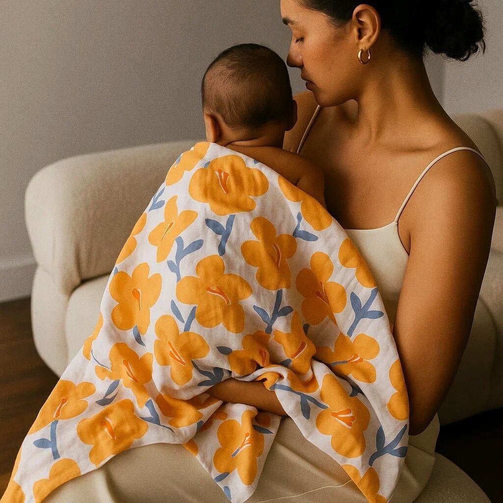 Organic Cotton Baby Muslin Swaddle Blanket - Yellow Flowers