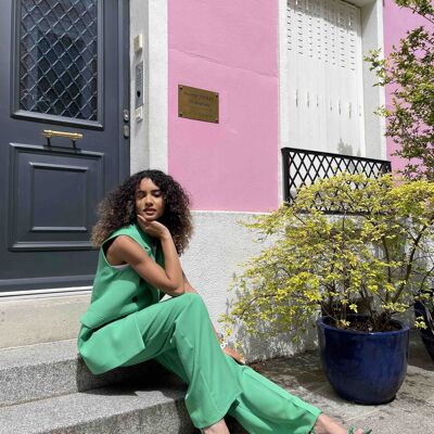 RANIZ - Pantalon tailleur taille haute VERT AMANDE