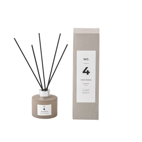 NO. 4 - Lemon Verbena Scent Diffuser, Nature (100 ML. - 5 x Paper Reeds - Gift box - D7xH8 cm)