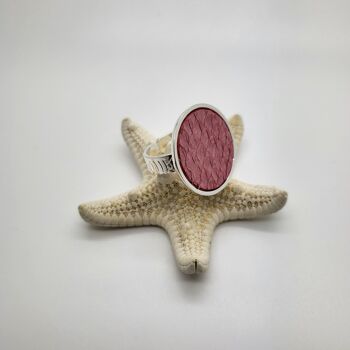 Bague Baliste petit modèle - argenté - cuir marin rose 6