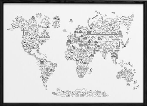 Affiche Carte du monde Icônes