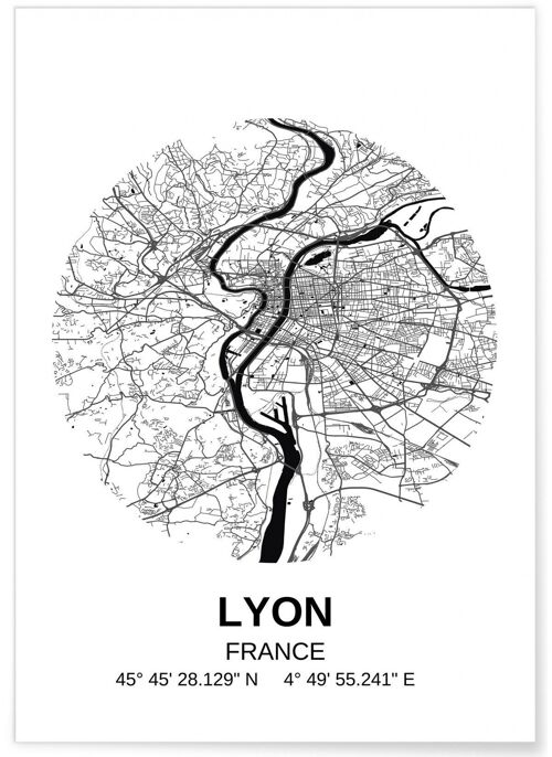 Affiche Carte de la ville de Lyon