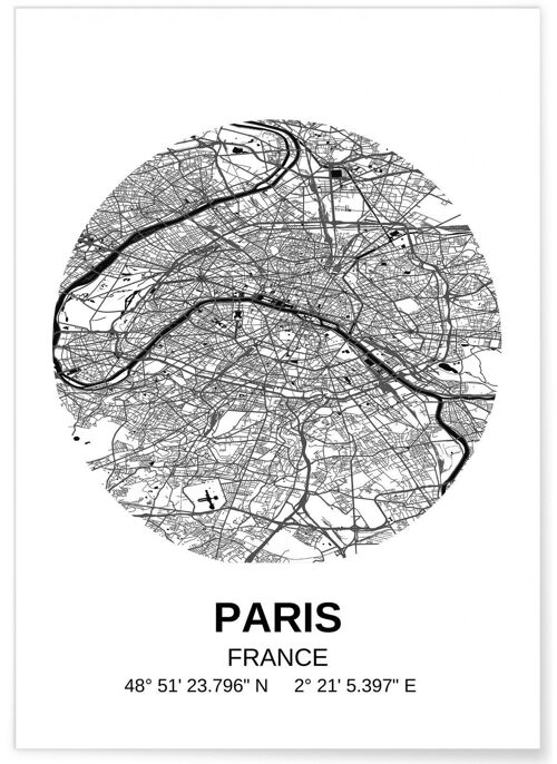 Affiche Carte de la ville de Paris