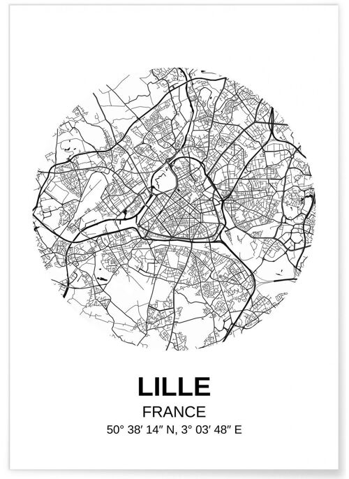 Affiche Carte de la ville de Lille