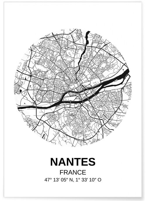 Affiche Carte de la ville de Nantes
