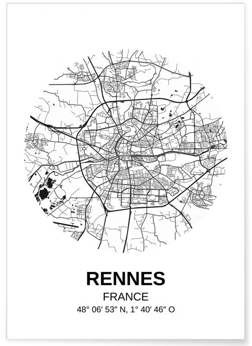 Affiche Carte de la ville de Rennes