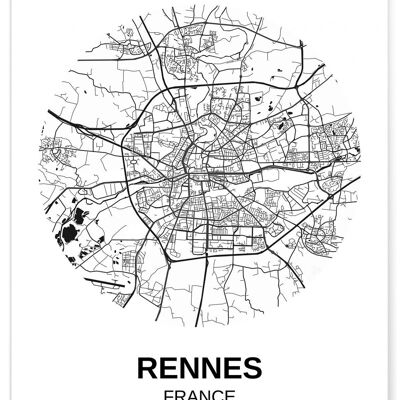 Póster Mapa de la ciudad de Rennes