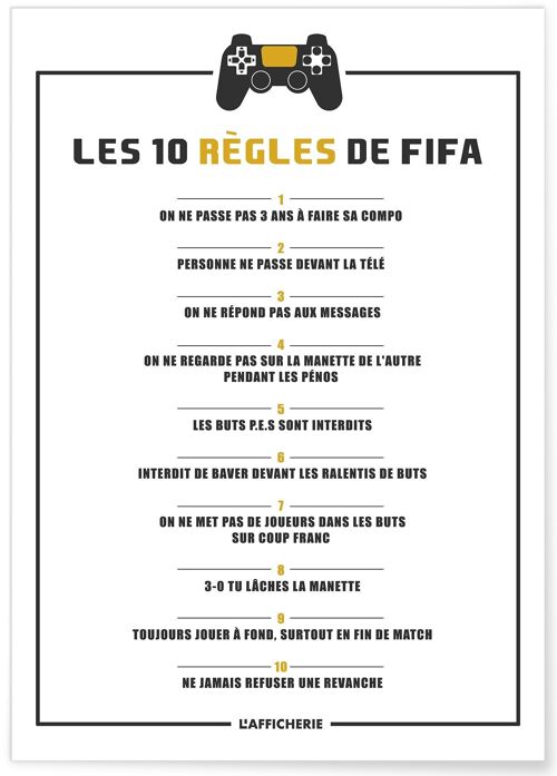 Affiche les 10 règles Fifa - football - humour