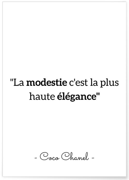 Affiche citation Coco Chanel : "La modestie..."