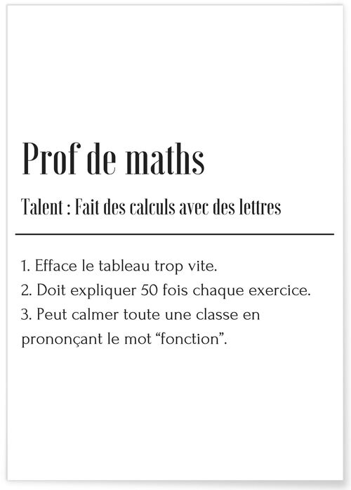 Affiche Définition Professeur de Maths