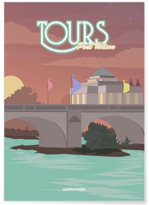 Affiche illustration de la ville de Tours : Pont Wilson