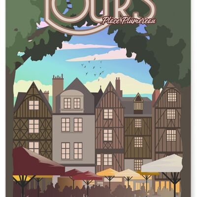 Affiche illustration de la ville de Tours : Place Plumereau jour