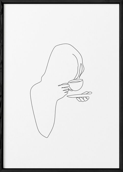 Affiche Line Art Women Drinking Coffee